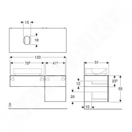 Geberit VariForm - Meuble pour lavabo, 1200x510x550 mm, 3 tiroirs, plage de dépose et siphon, noyer 501.186.00.1