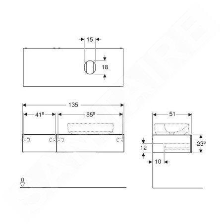 Geberit VariForm - Meuble vasque, 1350x510x235 mm, 2 tiroirs, siphon anti-odeurs, lave 501.178.00.1