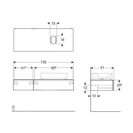 Geberit VariForm - Meuble pour lavabo 1350x510x235 mm, 2 tiroirs, plage de dépose et siphon, blanc brillant / blanc mat