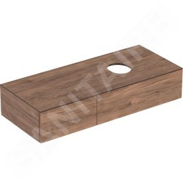 Geberit VariForm - Meuble vasque, 1350x510x235 mm, 2 tiroirs, siphon anti-odeurs, noyer 501.180.00.1