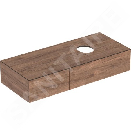 Geberit VariForm - Meuble vasque, 1350x510x235 mm, 2 tiroirs, siphon anti-odeurs, noyer 501.180.00.1