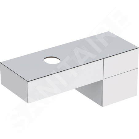 Geberit VariForm - Meuble pour lavabo, 1350x510x550 mm, 3 tiroirs, plage de dépose et siphon, blanc brillant / blanc mat