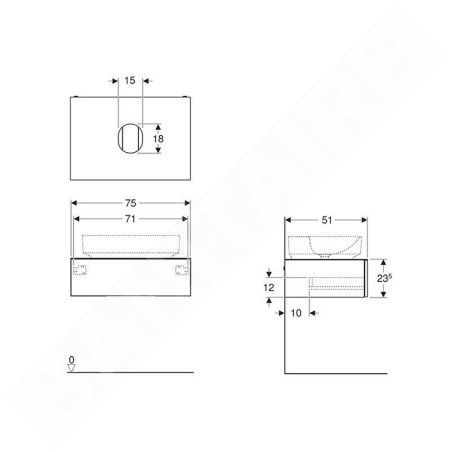 Geberit VariForm - Meuble pour lavabo, 750x510x235 mm, un tiroir, plage de dépose et siphon, noyer 501.162.00.1