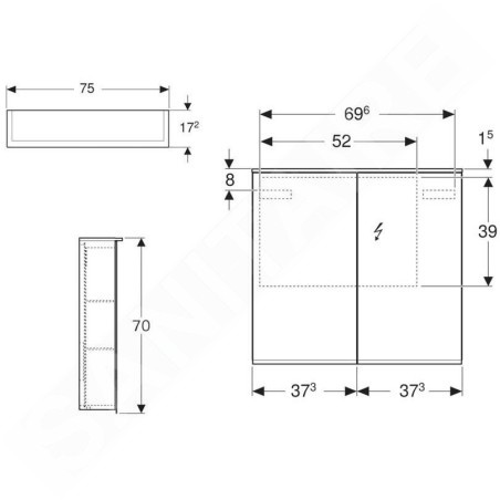 Geberit Option - Armoire de toilette avec éclairage, 750x700x172 mm 500.206.00.1