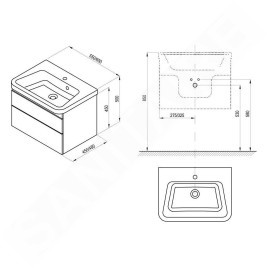 Ravak 10° - Armoire lavabo SD II, 550x450x450 mm, 2 tiroirs, noyer foncé/blanc brillant X000001285