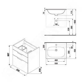 Jika Deep - Meuble avec lavabo, 530x418x607 mm, blanc H41J6134023001