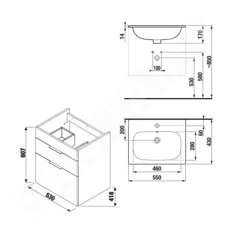 Jika Deep - Meuble avec lavabo, 530x418x607 mm, blanc H41J6134023001
