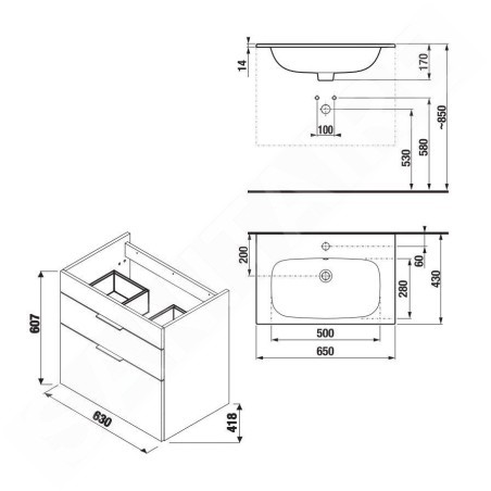 Jika Deep - Meuble avec lavabo, 630x418x607 mm, frêne H41J6144025141