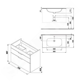Jika Deep - Meuble avec lavabo, 780x418x607 mm, frêne H41J6154025141
