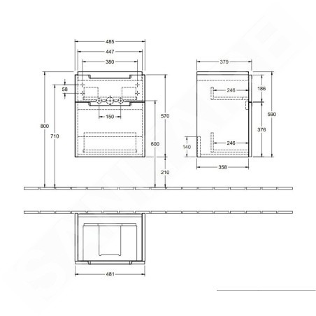 Villeroy & Boch Subway 2.0 - Meuble sous lavabo, 485x590x379 mm, 2 tiroirs, Glossy White A90710DH