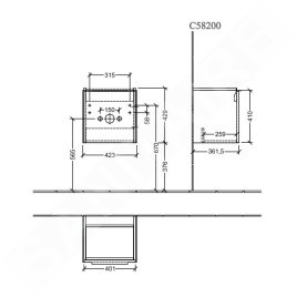 Villeroy & Boch Subway 3.0 - Meuble sous lavabo 423x429x378 mm, 1 porte, graphite C58100VR