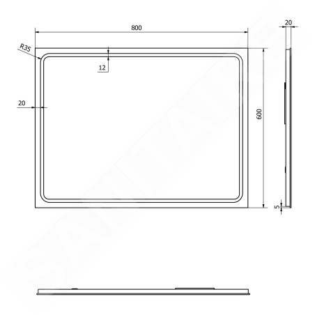Sapho Gemini II - Miroir avec éclairage LED, 600x800 mm GM060