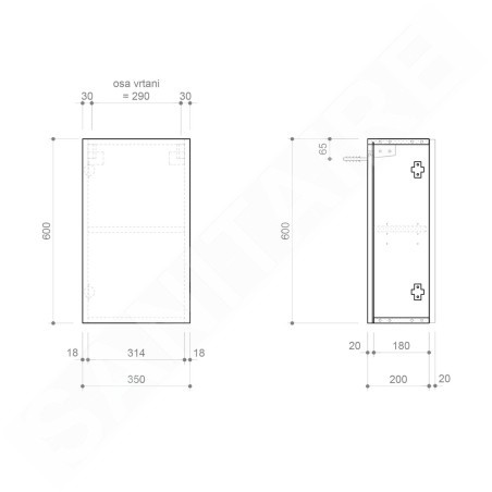 Sapho Espace - Meuble 350x600x220 mm, 1 porte gauche/droite, blanc mat ESC430-3131