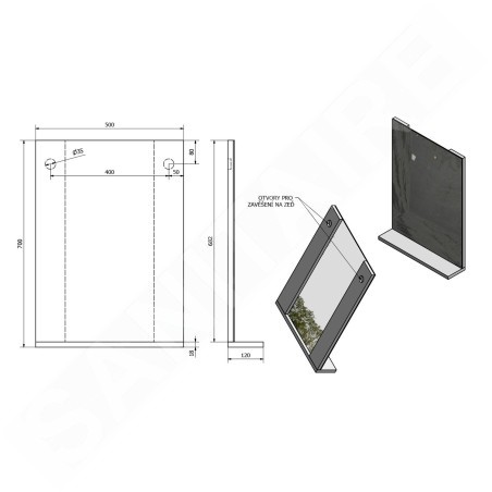 Aqualine Beta - Miroir 500x700x120 mm, avec étagère, blanc 57396