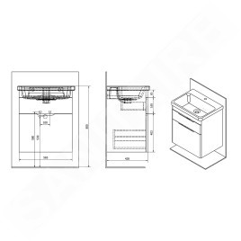 Sapho Ella - Meuble lavabo 565x650x430 cm, 2 tiroirs, blanc EL062-3030