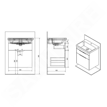 Sapho Ella - Meuble lavabo 565x650x430 cm, 2 tiroirs, blanc EL062-3030