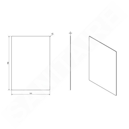 Sapho Plain - Miroir 50x70 cm, angles arrondis de sécurité, sans fixation 1501-25