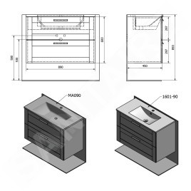 Sapho Amia - Meuble lavabo 890x600x450 mm, 2 tiroirs, chêne Texas AM090-2020