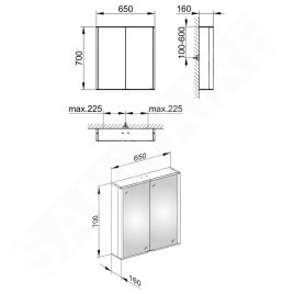 Keuco Royal Match - Armoire miroir avec éclairage LED, 650x700x160 mm, alu elox argenté 12801171311