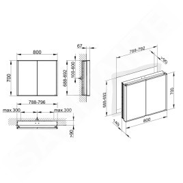 Keuco Royal Match - Armoire miroir avec éclairage LED, encastrable, 800x700x149 mm, alu elox argenté 12812171311