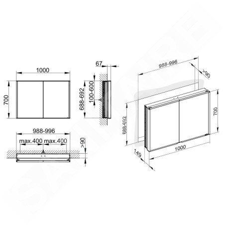Keuco Royal Match - Armoire miroir avec éclairage à LED, encastrable, 1000x700x149 mm, alu elox argenté 12813171311