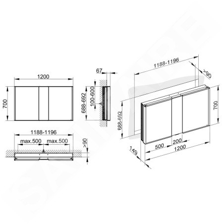 Keuco Royal Match - Armoire miroir avec éclairage LED, encastrable, 1200x700x149 mm, alu elox argenté 12814171311