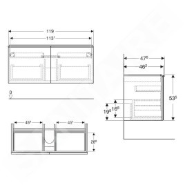 Geberit Acanto - Meuble pour lavabo, 1190x476x535 mm, 2 tiroirs, bouchon anti-odeurs, lave 502.355.JK.2