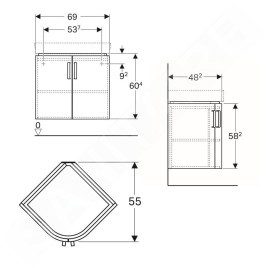 Geberit Selnova Compact - Meuble pour lavabo, 690x550x604 mm, 2 portes, gris brillant/ gris mat 501.485.00.1