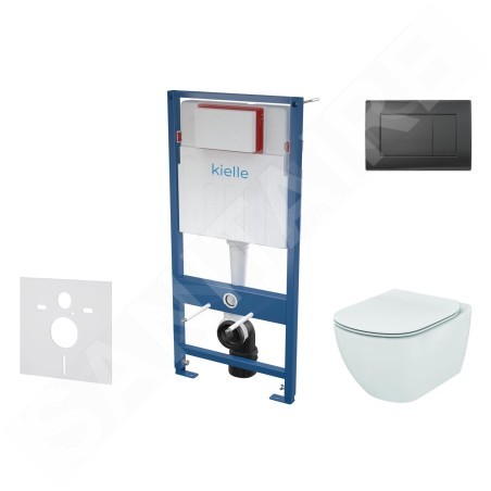 kielle Genesis - Set de bâti-support, cuvette Tesi et abattant softclose, Aquablade, plaque de déclenchement Gemini III, noir