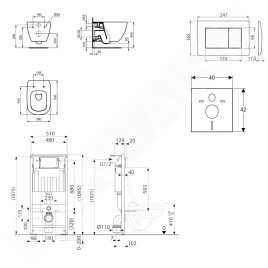 kielle Genesis - Set de bâti-support, cuvette Tesi et abattant softclose, Aquablade, plaque de déclenchement Gemini III, noir