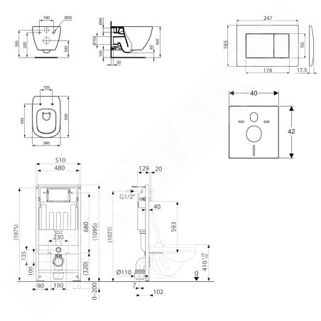 kielle Genesis - Set de bâti-support, cuvette Tesi et abattant softclose, Aquablade, plaque de déclenchement Gemini III, noir