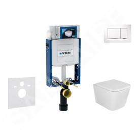 Geberit Kombifix - Set de bâti-support, cuvette Arkas et abattant softclose, plaque de déclenchement Sigma30, blanc/chrome