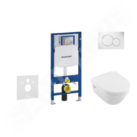 Geberit Duofix - Bâti-support pour WC suspendu avec plaque de déclenchement Sigma 01, blanc alpin + Villeroy Boch – cuvette et