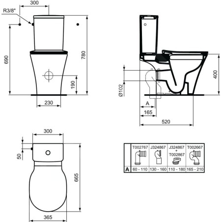 Ideal Standard Connect Air - Réservoir de chasse Cube, alimentation par le bas, blanc E073401