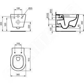 Ideal Standard Connect - WC suspendu, 360x340x540 mm, Rimless, avec Ideal Plus, blanc E8174MA
