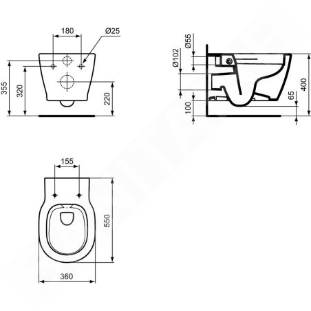 Ideal Standard Connect - WC suspendu, 360x340x540 mm, Rimless, avec Ideal Plus, blanc E8174MA