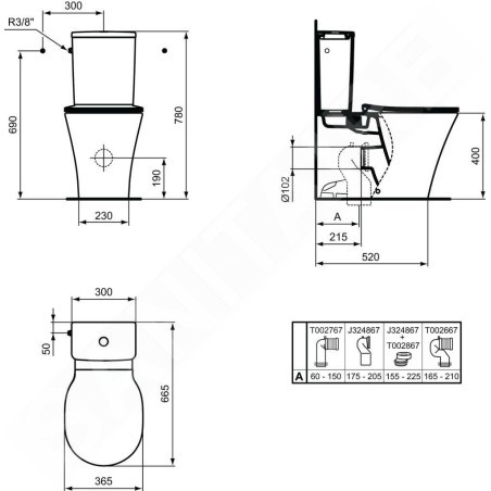 Ideal Standard Connect Air - cuvette de WC combi, évacuation basse/arrière, Aquablade, blanc E013701