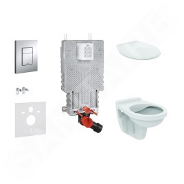 Grohe Uniset - Set d'installation pré-murale, cuvette Alpha avec abattant, plaque de déclenchement Skate Cosmopolitan, chrome