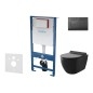 kielle Genesis - Set de bâti-support, cuvette Gaia, abattant softclose et plaque de déclenchement Gemini III, noir mat 30505SS12