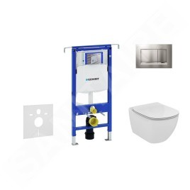 Geberit Duofix - Bâti-support pour WC suspendu avec plaque de déclenchement Sigma30, chrome mat/chrome + Ideal Standard Tesi –