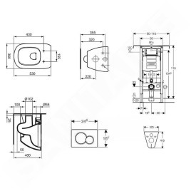 Geberit Duofix - Bâti-support pour WC suspendu avec plaque de déclenchement Sigma30, chrome mat/chrome + Ideal Standard Tesi –