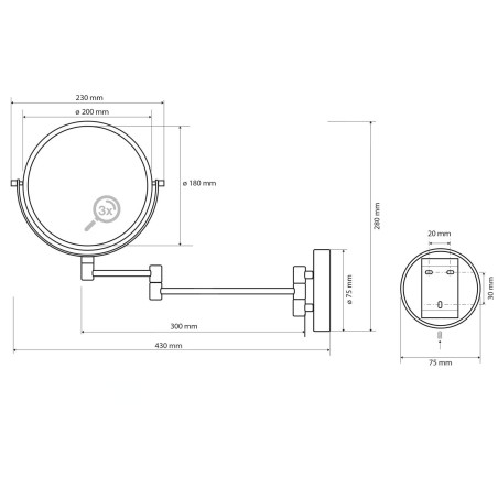Sapho X-Round - Miroir cosmétique, noir XR006B