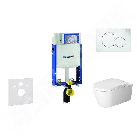 Geberit Kombifix - Ensemble bâti-support, cuvette de toilette et siège ME by Starck, Rimless, SoftClose, plaque Sigma01, blanc