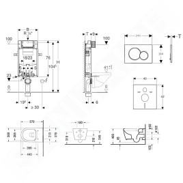 Geberit Kombifix - Ensemble bâti-support, cuvette de toilette et siège ME by Starck, Rimless, SoftClose, plaque Sigma01, blanc