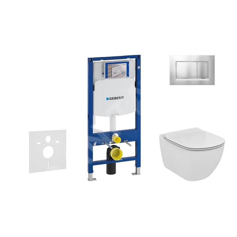 Geberit Duofix - Bâti-support pour WC suspendu avec plaque de déclenchement Sigma30, chrome mat/chrome + Ideal Standard Tesi - Geberit Duofix - Bâti-support pour WC suspendu avec plaque de déclenchement Sigma30, chrome mat/chrome + Ideal Standard Tesi -