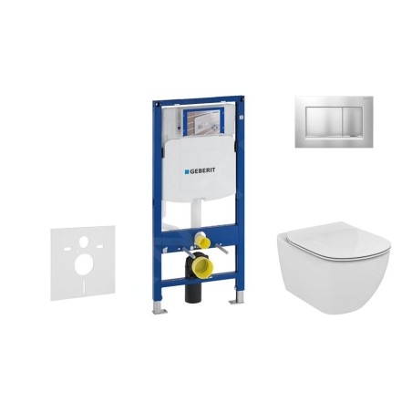 Geberit Duofix - Bâti-support pour WC suspendu avec plaque de déclenchement Sigma30, chrome mat/chrome + Ideal Standard Tesi -