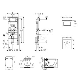 Geberit Duofix - Bâti-support pour WC suspendu avec plaque de déclenchement Sigma30, chrome mat/chrome + Ideal Standard Tesi -