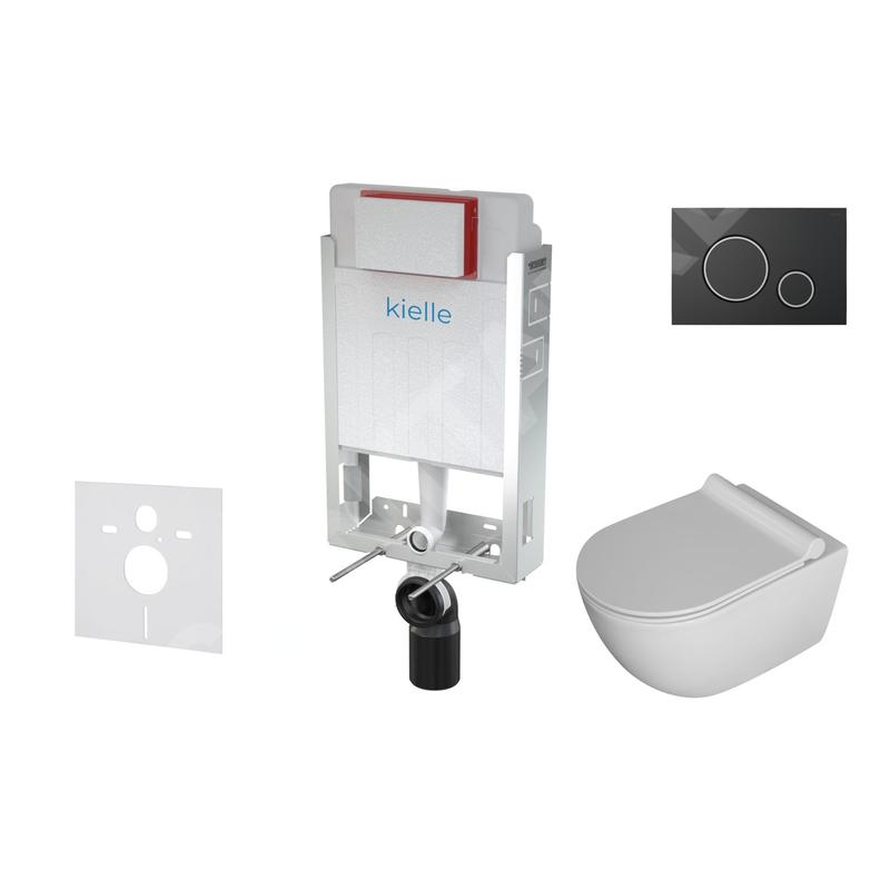 kielle Genesis - Ensemble bâti-support, cuvette Gaia, abattant WC softclose et plaque Gemini II, noir mat / chrome 30505SZ08 kielle Genesis - Ensemble bâti-support, cuvette Gaia, abattant WC softclose et plaque Gemini II, noir mat / chrome 30505SZ08