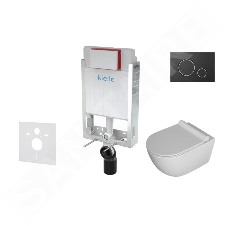 kielle Genesis - Ensemble bâti-support, cuvette Gaia, abattant WC softclose et plaque Gemini II, noir mat / chrome 30505SZ08