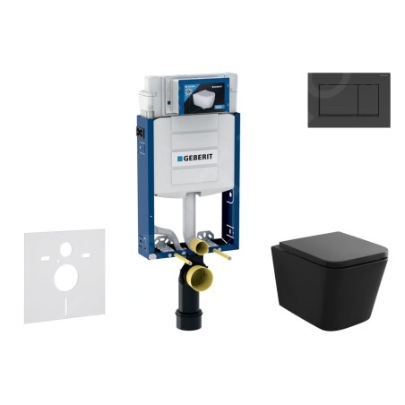 Geberit Kombifix - Set de bâti-support, cuvette Arkas et abattant softclose, plaque de déclenchement Sigma30, Noir mat/noir